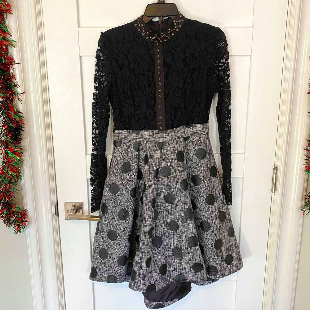 NEW Lace Polka Dot Tweed Wool Dress